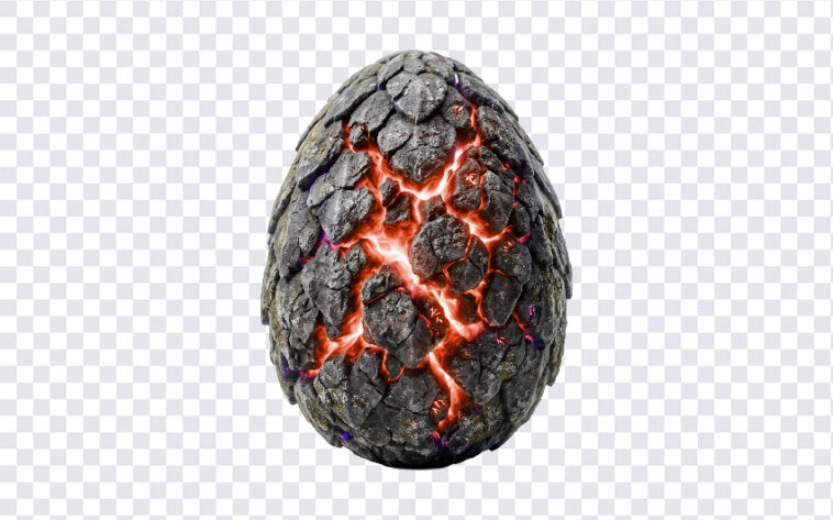 Fantasy Dragon Egg PNG with cracked stone texture and glowing veins, perfect for fantasy designs, transparent background PNG.