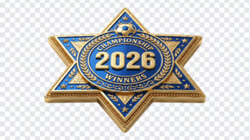 Fifa World Cup 2026 Star Badge PNG with gold and blue design, perfect for sports graphics, transparent background PNG.