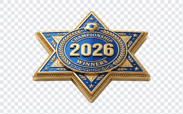 Fifa World Cup 2026 Star Badge PNG with gold and blue design, perfect for sports graphics, transparent background PNG.