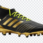 Football Boot Cleat Gold PNG featuring a sleek design with gold accents, perfect for sports graphics and digital designs, transparent background PNG.