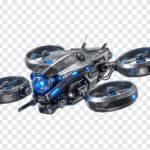 Futuristic SciFi Scouting Drone PNG with sleek design, ideal for tech projects, transparent background PNG.