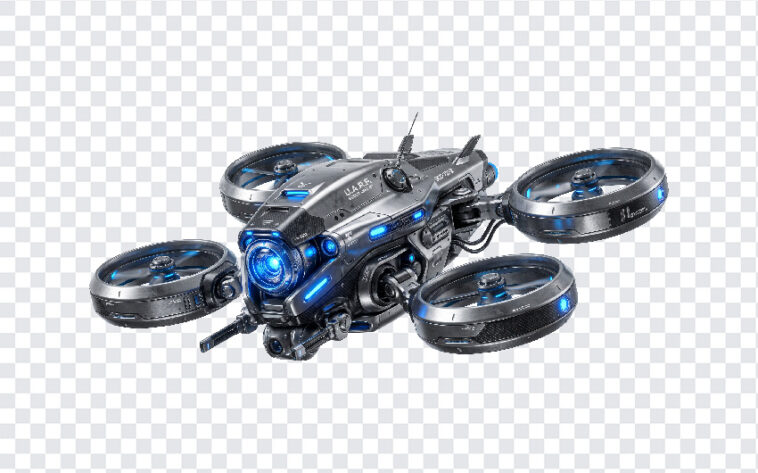 Futuristic SciFi Scouting Drone PNG with sleek design, ideal for tech projects, transparent background PNG.