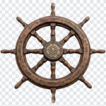 Pirate Ship Wheel PNG with realistic wooden texture, nautical theme, transparent background PNG.