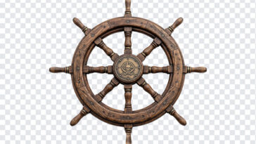Pirate Ship Wheel PNG with realistic wooden texture, nautical theme, transparent background PNG.