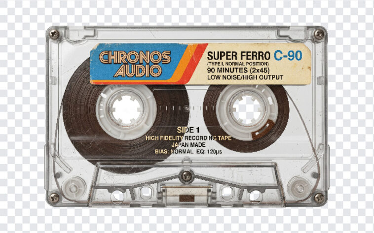 Retro Cassette Tape PNG with vintage design, ideal for nostalgic projects, transparent background PNG.
