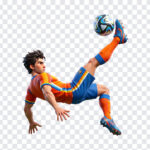 Soccer Player Bicycle Kick PNG in dynamic action pose, perfect for sports designs, transparent background PNG.