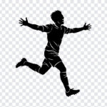 Soccer Player Celebrating Goal Silhouette PNG in black silhouette style, ideal for sports designs, transparent background PNG.