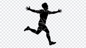 Soccer Player Celebrating Goal Silhouette PNG in black silhouette style, ideal for sports designs, transparent background PNG.