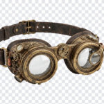 Steampunk Goggles PNG featuring vintage design with gears and lenses, perfect for digital art projects, transparent background PNG.