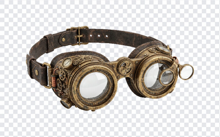 Steampunk Goggles PNG featuring vintage design with gears and lenses, perfect for digital art projects, transparent background PNG.