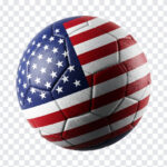 USA Flag Soccer Ball PNG with realistic design for sports graphics, transparent background PNG.