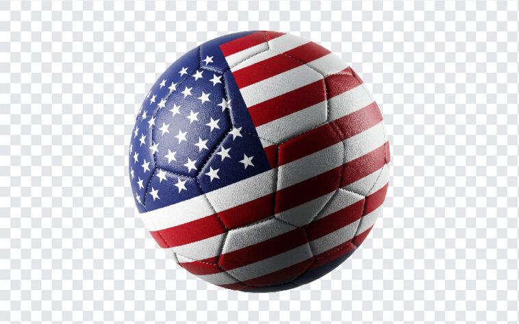 USA Flag Soccer Ball PNG with realistic design for sports graphics, transparent background PNG.