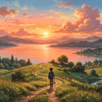 Anime Sunset Scenery Wallpaper 2K Scaled, vibrant landscape, perfect for desktop backgrounds