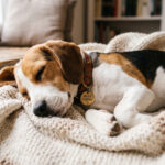 Beagle Sleeping Cozy Blanket Stock Photo Scaled, warm and inviting, perfect for home decor