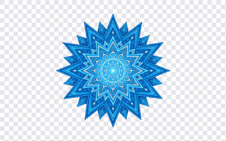 Blue Geometric Mandala Star Pattern Design PNG with intricate details for digital art projects, transparent background PNG.