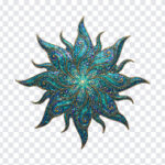 Blue Green Celestial Sun Star Mandala Art PNG with intricate design for digital projects, transparent background PNG.