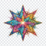 Boho Colorful Mandala Starburst Design PNG with intricate patterns for artistic projects, transparent background PNG.