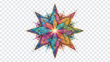 Boho Colorful Mandala Starburst Design PNG with intricate patterns for artistic projects, transparent background PNG.