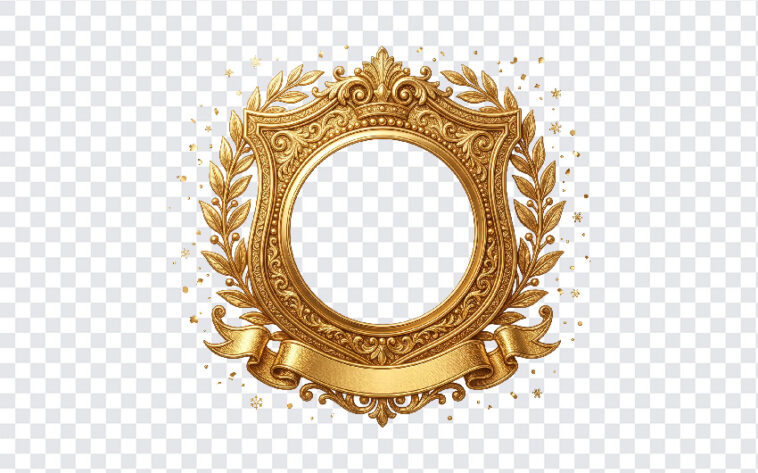 Championship Blank Crest Banner Transparent PNG with ornate gold design, ideal for awards and certificates, transparent background PNG.
