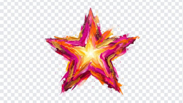 Colorful Abstract Painted Star Shape Art PNG with vibrant brush strokes, ideal for creative projects, transparent background PNG.