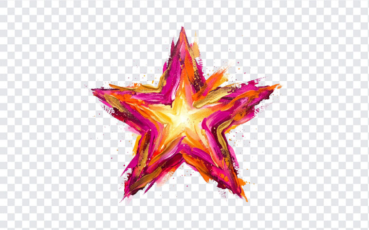 Colorful Abstract Painted Star Shape Art PNG with vibrant brush strokes, ideal for creative projects, transparent background PNG.