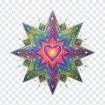 Colorful Heart Centered Mandala Star Pattern PNG with intricate design, ideal for digital art and design projects, transparent background PNG.