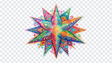 Colorful Mandala Starburst Pattern Design PNG with vibrant colors for artistic projects, transparent background PNG.