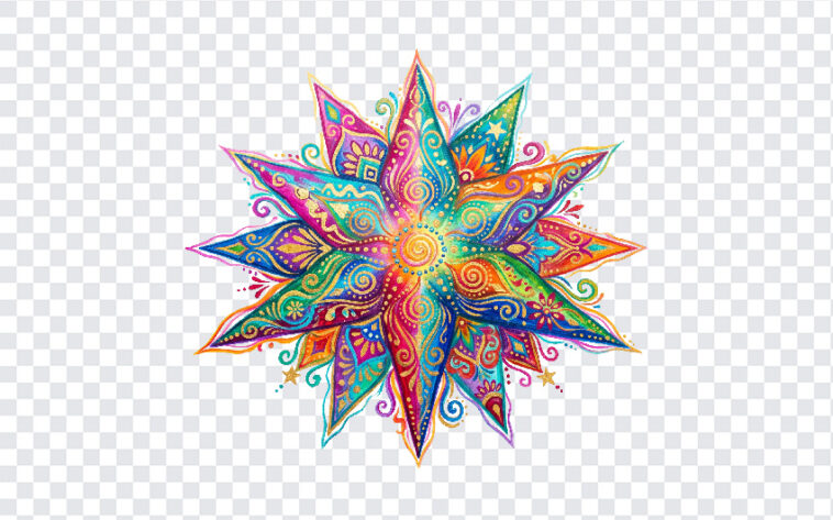 Colorful Mandala Starburst Pattern Design PNG with vibrant colors for artistic projects, transparent background PNG.