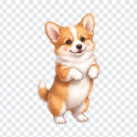 Corgi Puppy Standing Hind Legs Isolated PNG, cute illustration, perfect for pet-themed designs, transparent background PNG.