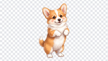 Corgi Puppy Standing Hind Legs Isolated PNG, cute illustration, perfect for pet-themed designs, transparent background PNG.