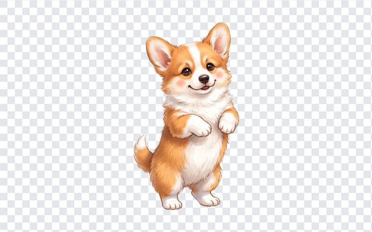 Corgi Puppy Standing Hind Legs Isolated PNG, cute illustration, perfect for pet-themed designs, transparent background PNG.