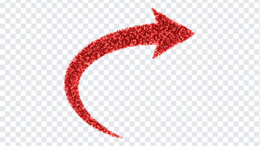Curved Glitter Red Arrow PNG with sparkling design for presentations and graphics, transparent background PNG.