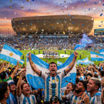 Football Fans Celebrating World Cup Scaled, vibrant stadium scene, perfect for sports events PNG