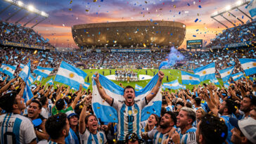 Football Fans Celebrating World Cup Scaled, vibrant stadium scene, perfect for sports events PNG