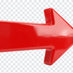 Glossy 3D Red Arrow PNG with a shiny finish, ideal for presentations and web design, transparent background PNG.