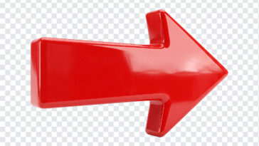 Glossy 3D Red Arrow PNG with a shiny finish, ideal for presentations and web design, transparent background PNG.