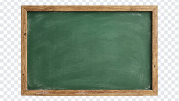 Green Chalkboard PNG with wooden frame, ideal for educational designs, transparent background PNG.