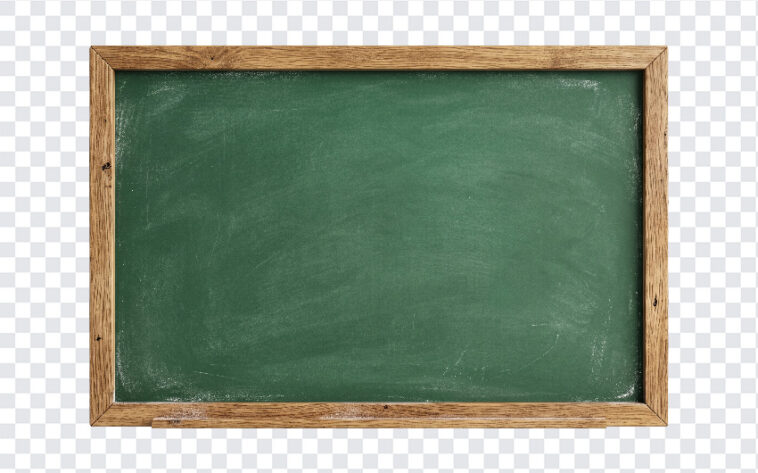 Green Chalkboard PNG with wooden frame, ideal for educational designs, transparent background PNG.