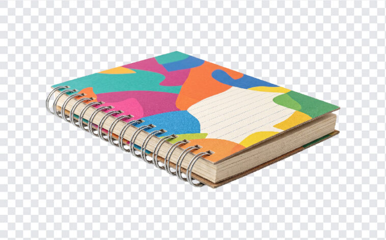Notebook Spiral PNG Transparent with colorful cover design, ideal for digital projects, transparent background PNG.