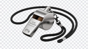 Professional Referee Whistle PNG featuring a metal whistle with lanyard, ideal for sports, transparent background PNG.