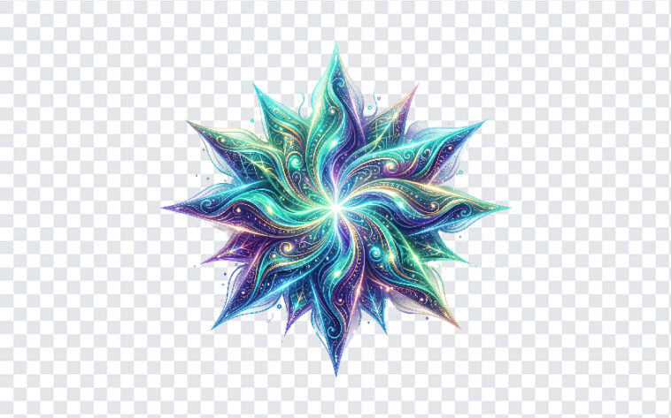 Rainbow Abstract Spiky Star Mandala Art PNG in vibrant colors, perfect for digital art projects, transparent background PNG.
