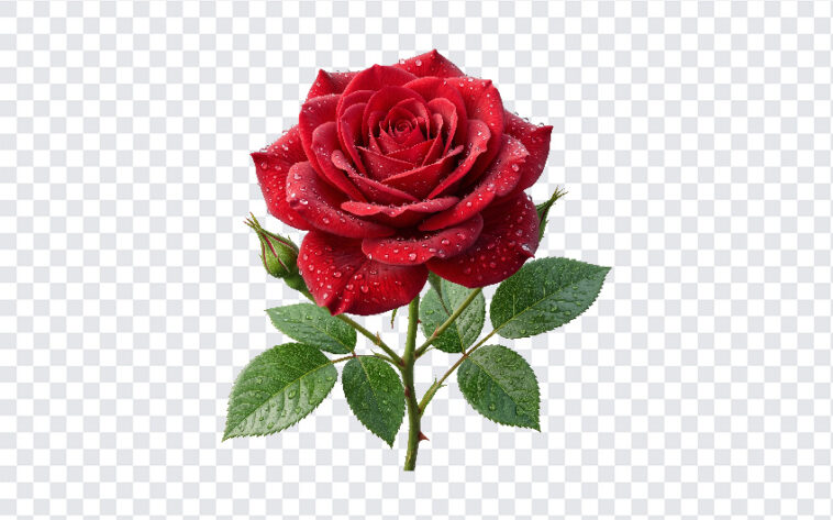 Red Rose Flower Transparent PNG with realistic style, perfect for romantic designs, transparent background PNG.