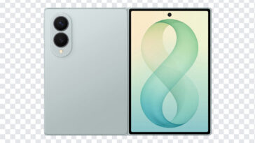 Samsung Galaxy Z Fold 8 PNG front and back view, sleek design, transparent background PNG.