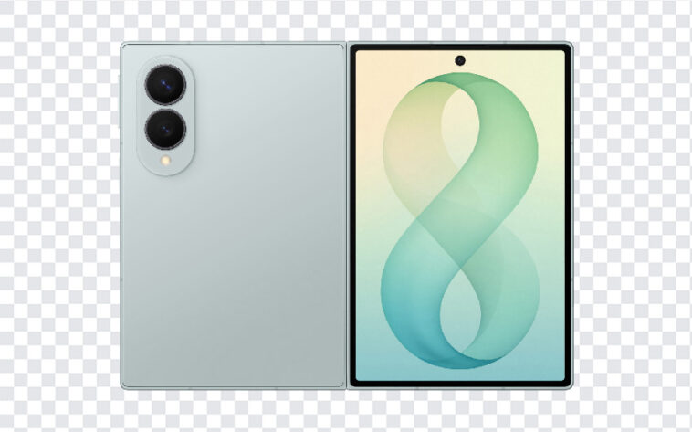 Samsung Galaxy Z Fold 8 PNG front and back view, sleek design, transparent background PNG.