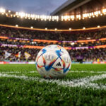 Soccer Ball On World Cup Stadium Grass Scaled, vibrant sports scene, perfect for event promotions, transparent background PNG.