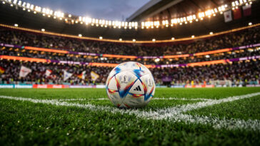Soccer Ball On World Cup Stadium Grass Scaled, vibrant sports scene, perfect for event promotions, transparent background PNG.