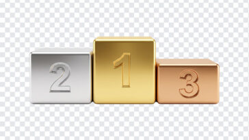 Sports Winners Podium Gold Silver Bronze PNG featuring metallic blocks for ranking, ideal for sports graphics and achievements, transparent background PNG.