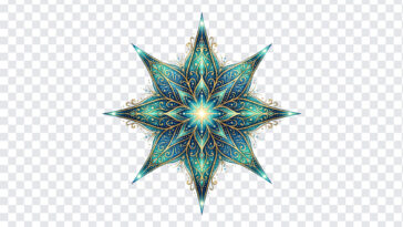 Turquoise Crystal Star Mandala Pattern PNG with intricate design for art projects, transparent background PNG.