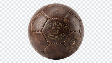 Vintage Leather Soccer Ball PNG with classic design, ideal for retro sports themes, transparent background PNG.
