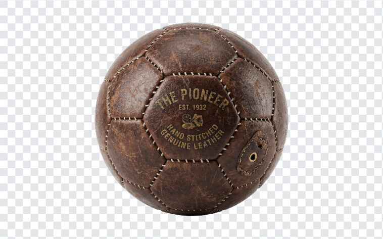 Vintage Leather Soccer Ball PNG with classic design, ideal for retro sports themes, transparent background PNG.